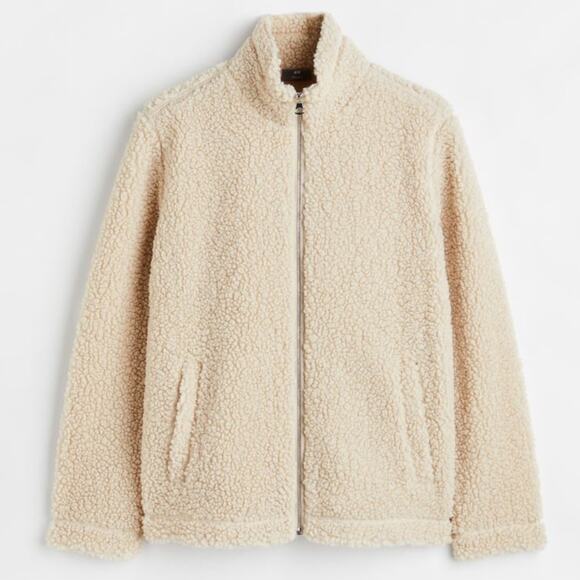 H&M Regular Fit Tan Teddy Zip Up Jacket Size S - Picture 1 of 9